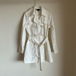 White Tencel Double Breasted Trench Coat Belted M